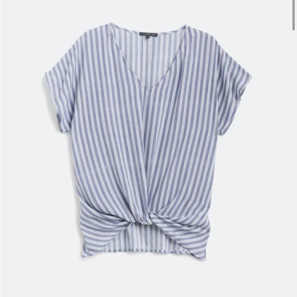 Blue & White Striped Tie Front Top